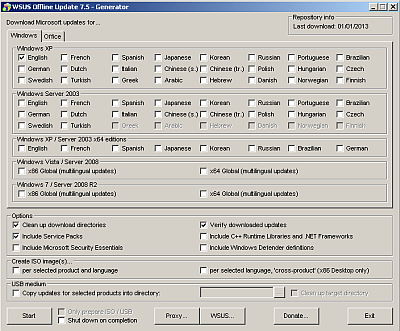 UpdateGenerator’s main window