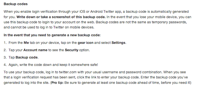 Twitter’s Backup Code Help