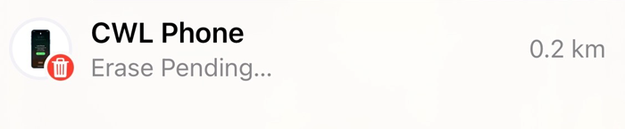 iPhone Find My with “Erase Pending” displayed.