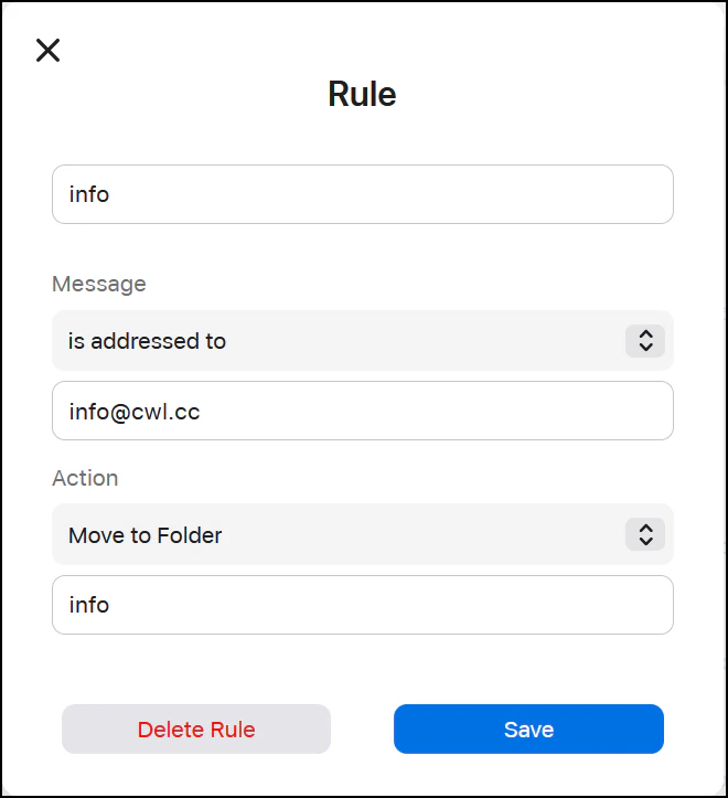 Setting up a rule in iCloud
