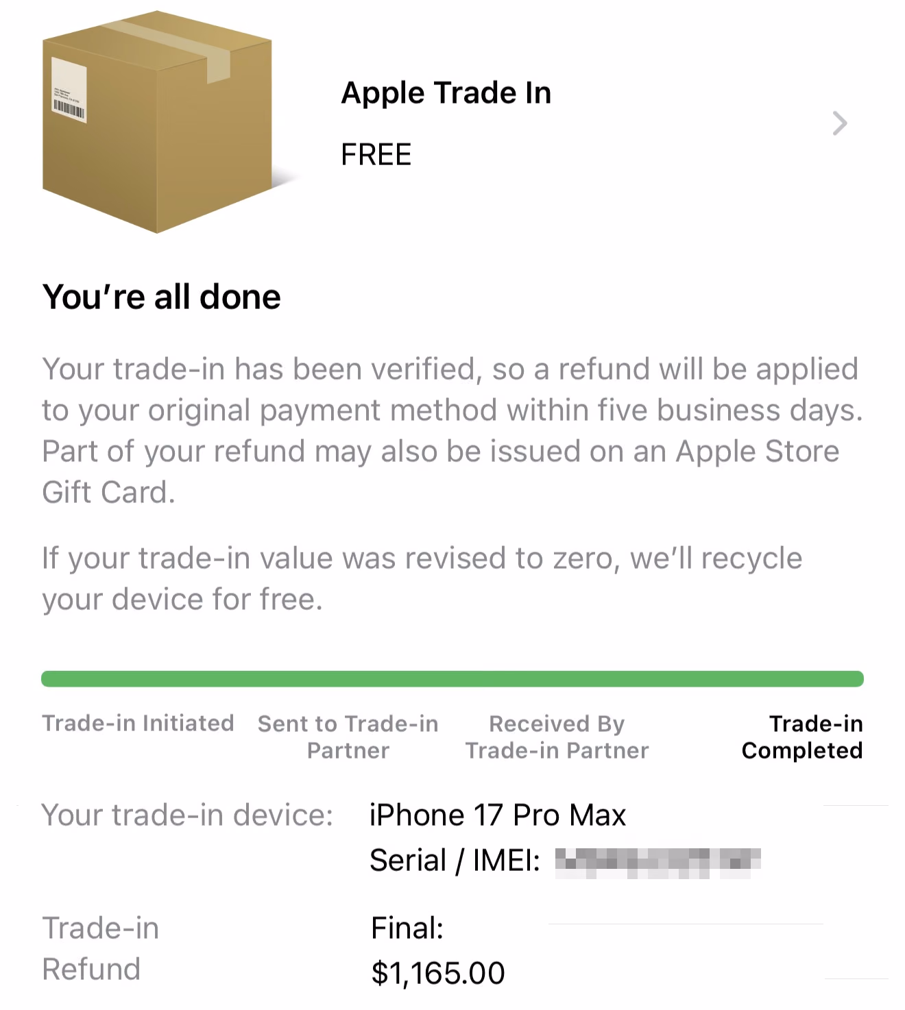 Trade-In status