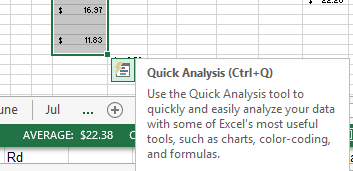 where to find the quick analysis tool in excel 2013