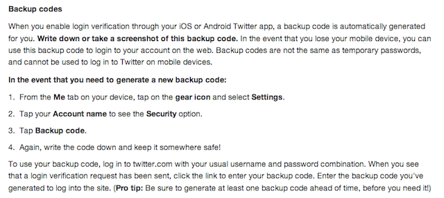 Twitter's Backup Code Help