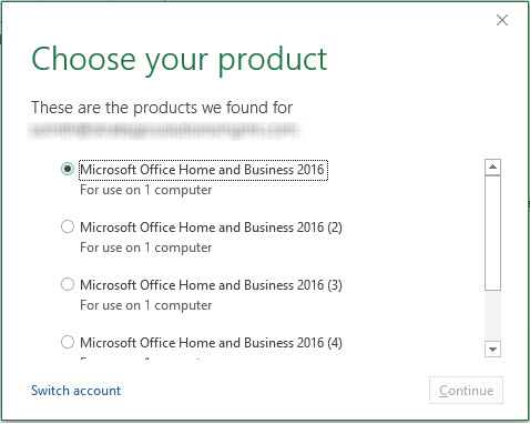 Office 2016 Choose Product