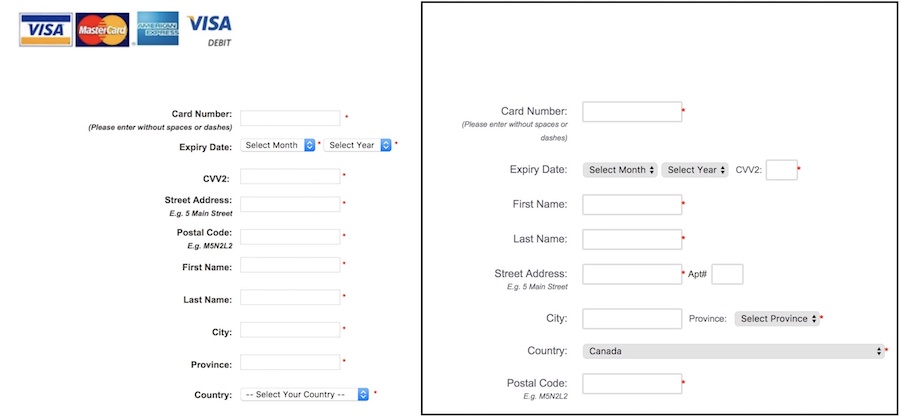 Public Mobile Credit Card Entry Forms